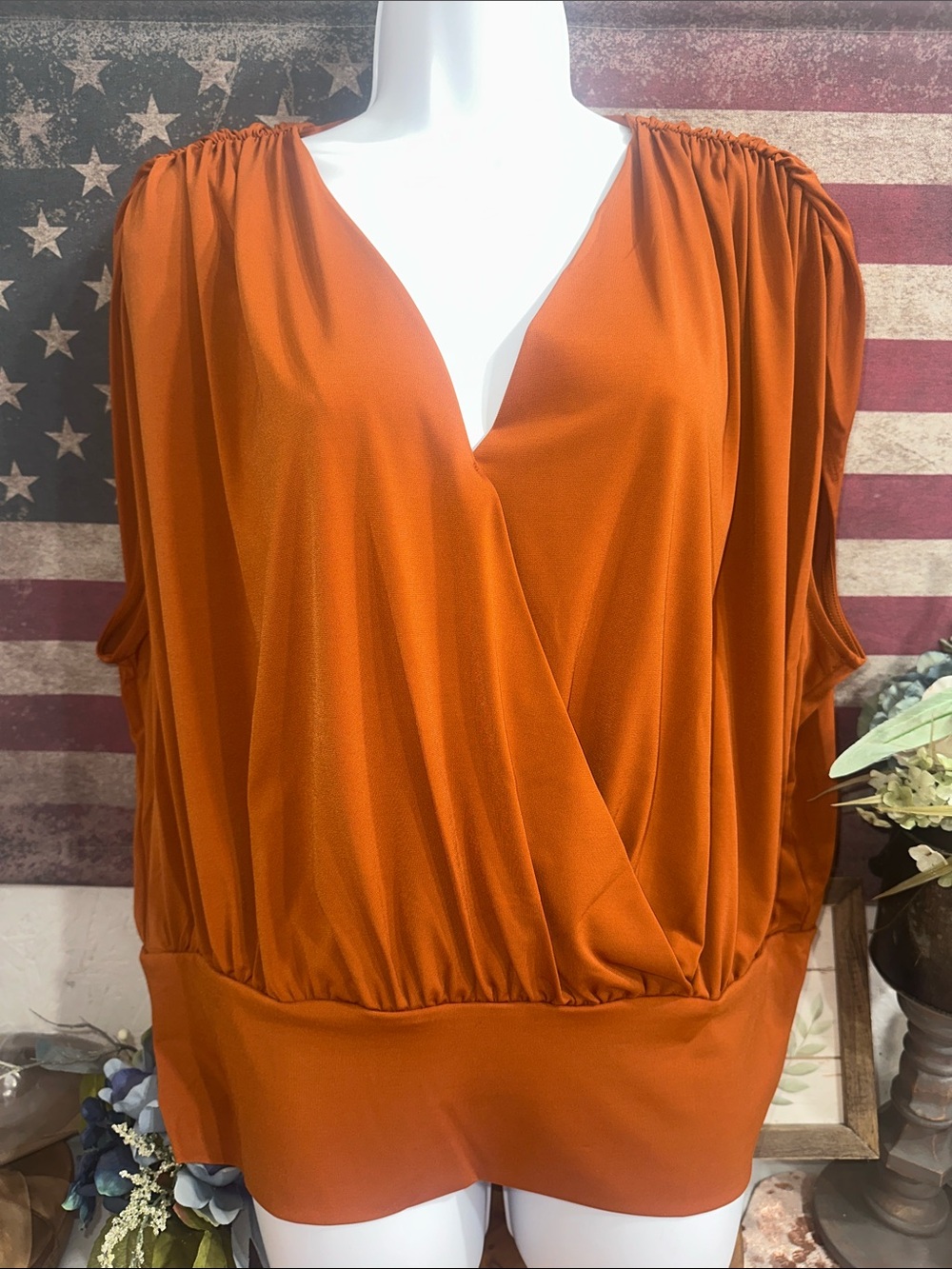 NWT INC International Concepts Burnt Orange Surplice Blouson Top